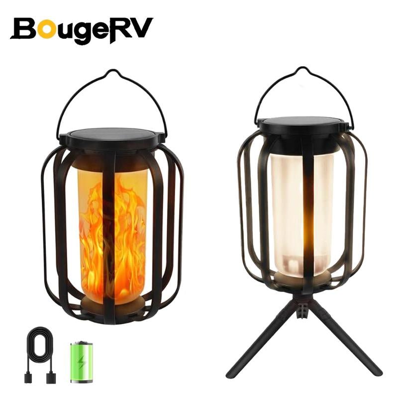 【Bougerv 9 - Inch Solar Lantern Outdoor Light with Base】 - Waterproof Flickering Flame Effect for Patio, Garden, and Room Decoration | 6.3X4.7X3.3 Inches | Energy Efficient Monocrystalline Silicon Panels | 8 - 12 Hours Operation Time - Open Season Industries