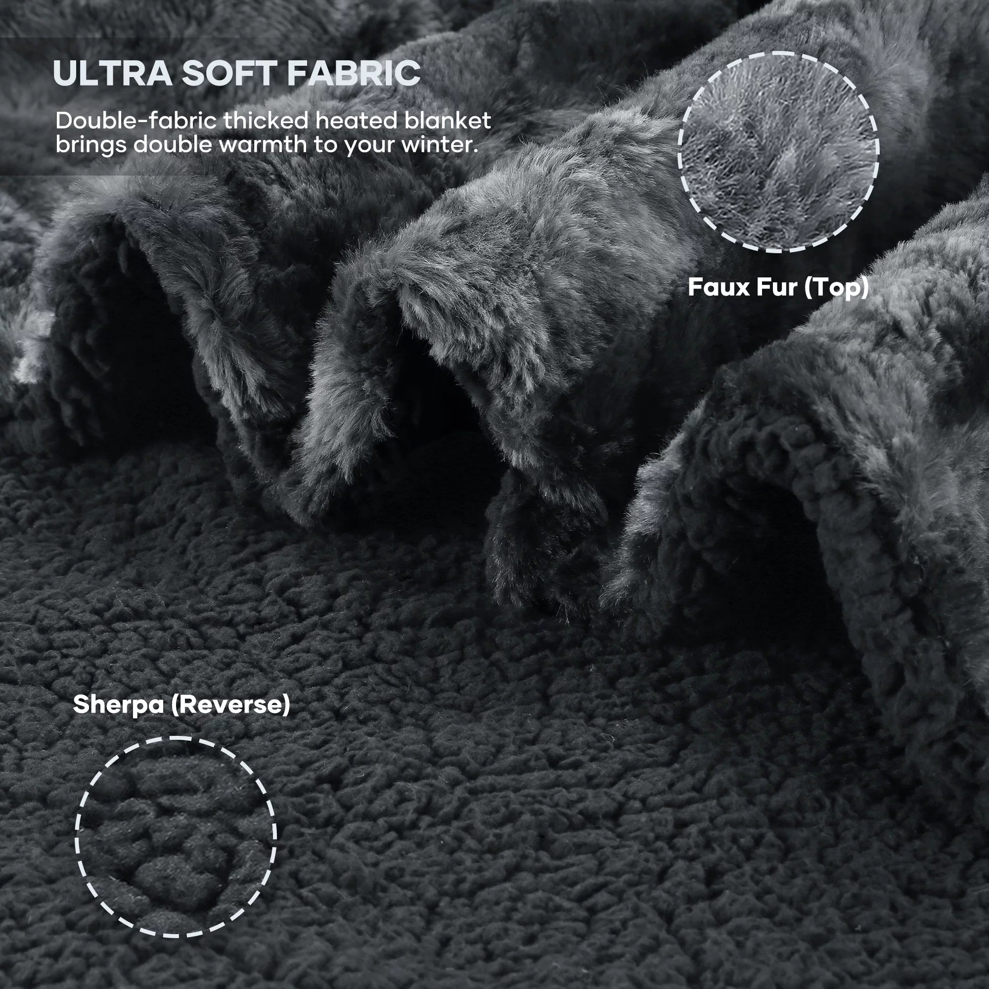 Electric Throw Blanket 50" X 60", Soft Faux Fur Heated Blanket with Large LED Display, 6 Heating Levels, 4 Hours Timer, Tie - Dye Black - Open Season Industries
