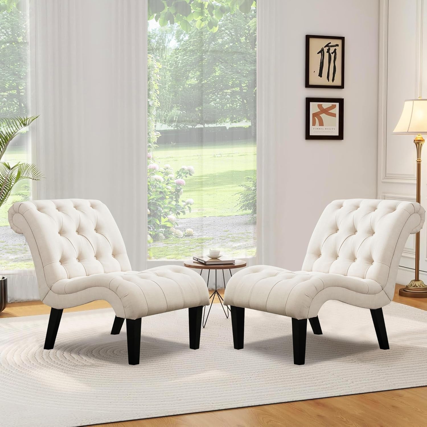 Accent Chair Upholstered Chair Button Tufted Slipper Chair Side Chair for Dining Room Living Room Bedroom Funiture, Set of 2 - Open Season Industries