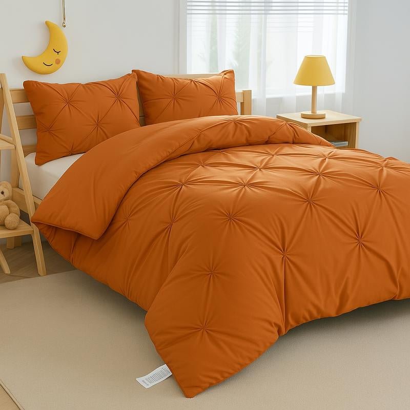 DOWNCOOL Elegant Pinch Pleat Comforter Set 3 - Piece Light Weight Microfiber for Twin Size Bed Soft Fluffy Comforters with Pillowcases for All Seasons - Open Season Industries