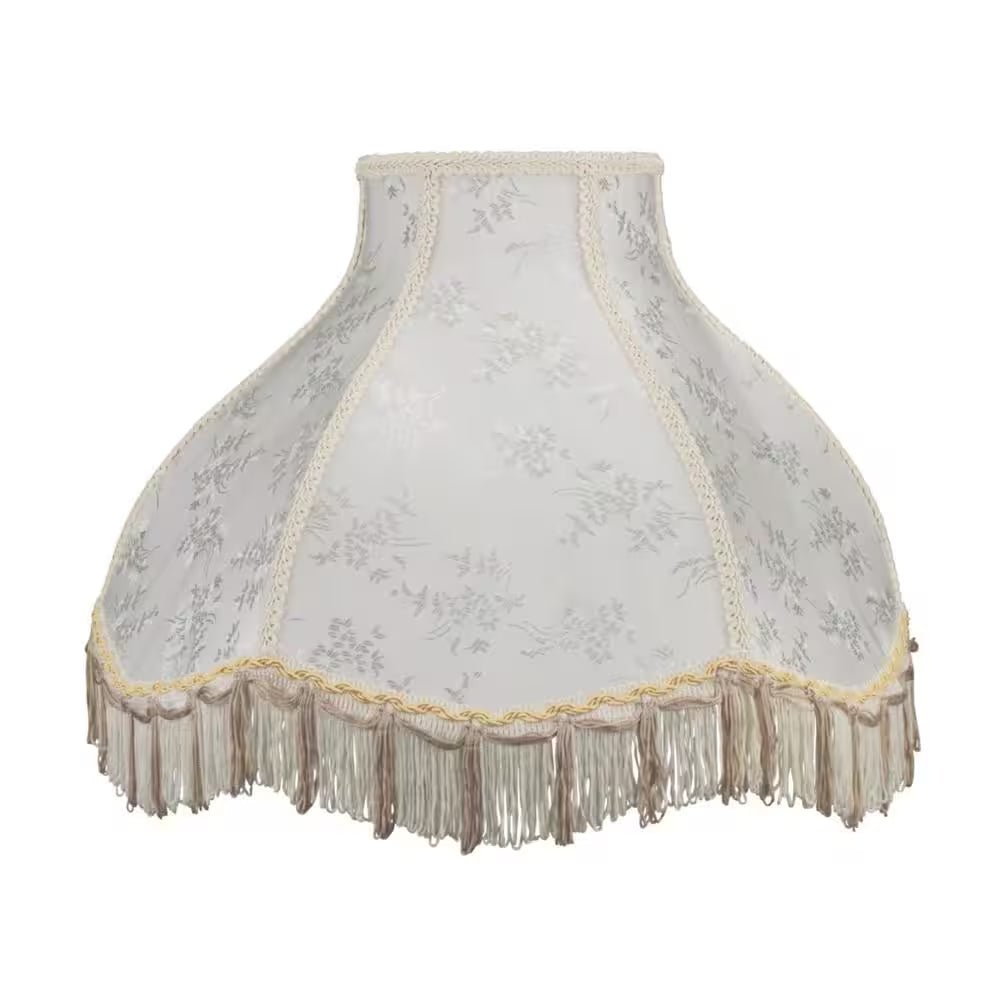17 In. X 12 In. Beige and Fringe Scallop Bell Lamp Shade - Open Season Industries