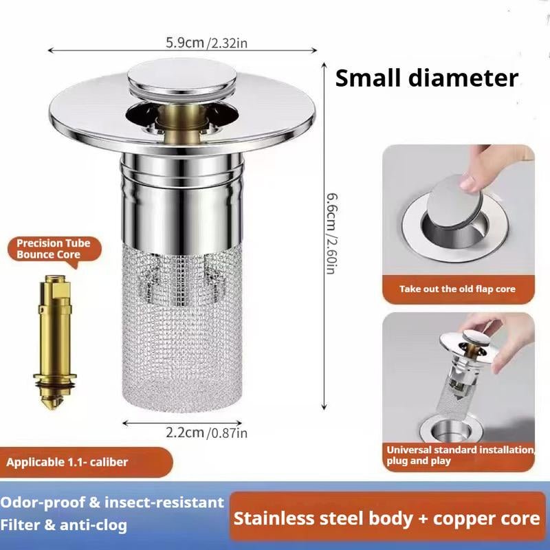 Bath Universal 3 - In - 1 Bathroom Sink Stopper,Anti - Odor Stopper, Pop - Up with Anti - Clog Removable Stainless Steel Filter Basket Stopper Sink,Plug Bathroom Sink Stopper Replacement Cover,Catcher Pop - Up Sink Tub Strainer, Pop - Up Sink Stopper with Hair Catcher - Open Season Industries