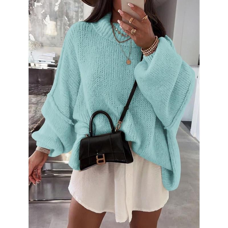 Ebifin Womens Oversized Sweaters Mock Neck Batwing Long Sleeve Fall Trendy Ribbed Knit Casual Tunic Sweater - Open Season Industries