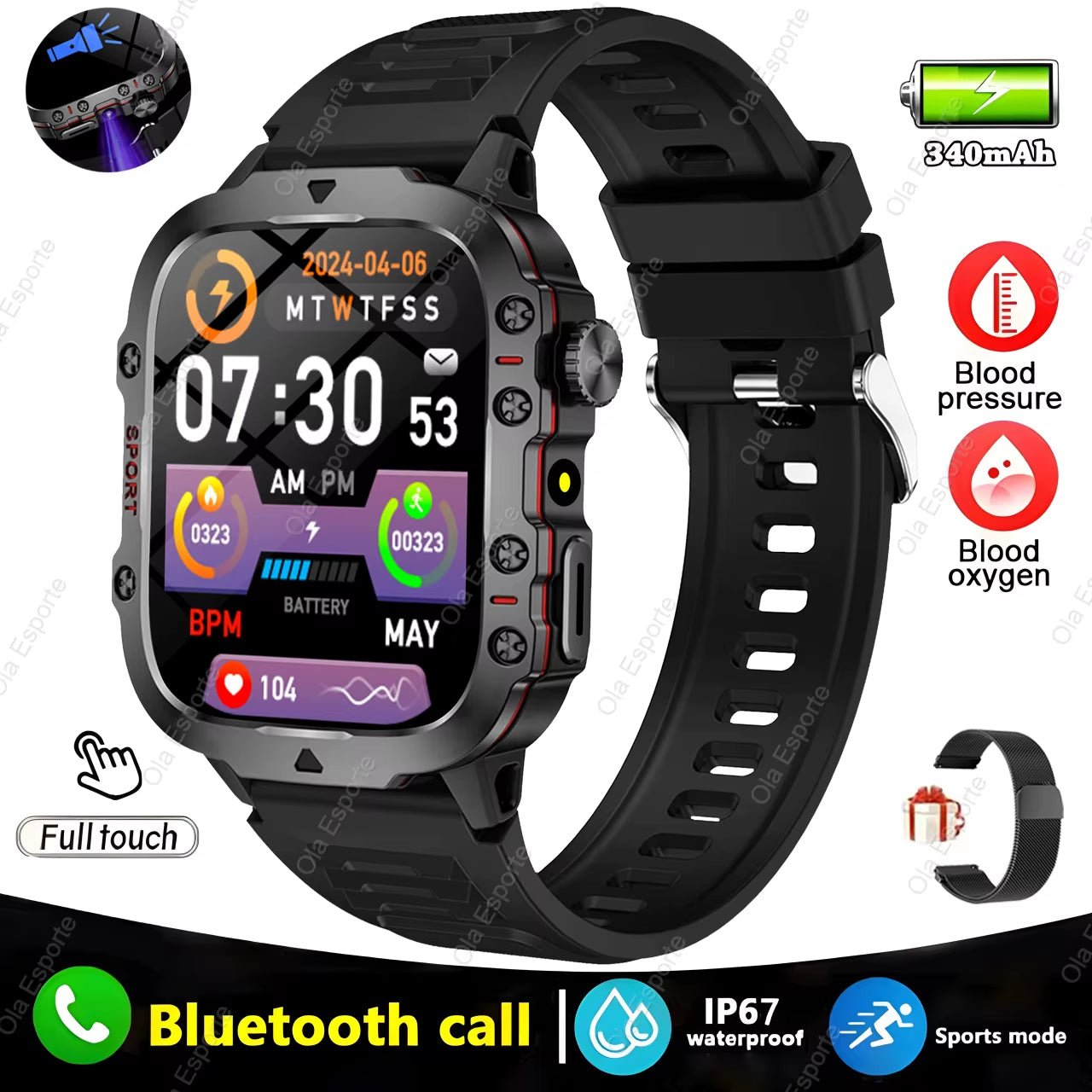 Original Men Smartwatch Flashlight Bluetooth Call Fitness Clock IP68 Waterproof Sports Men for Android IOS Smart Watch 2025 New - Open Season Industries