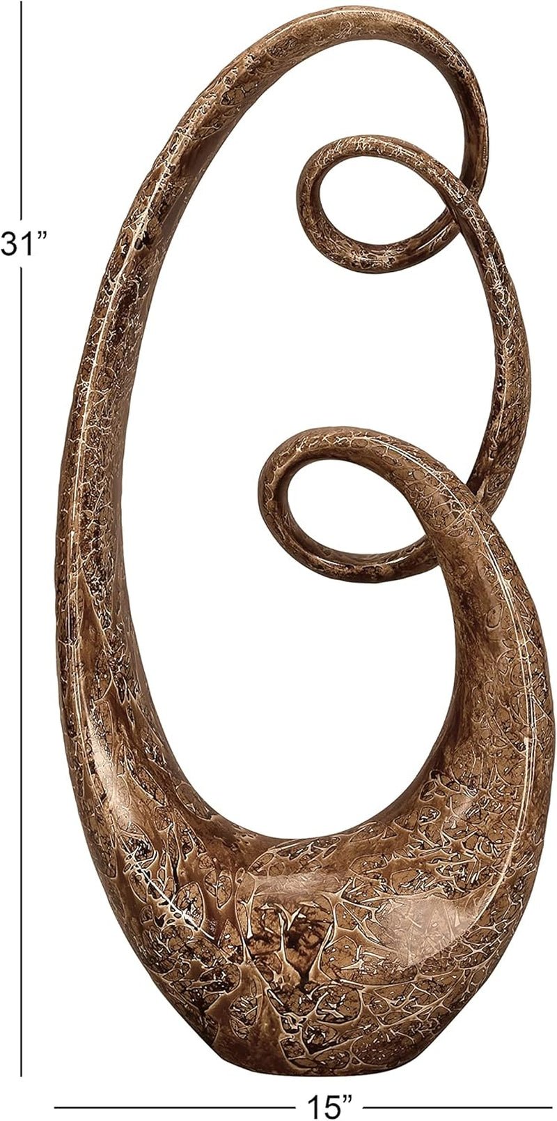 Polystone Abstract Decorative Sculpture Swirl Home Decor Statue, Accent Figurine 14" X 8" X 31", Brown - Open Season Industries