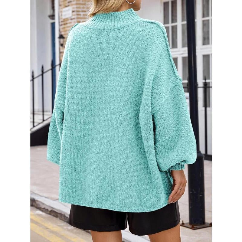 Ebifin Womens Oversized Sweaters Mock Neck Batwing Long Sleeve Fall Trendy Ribbed Knit Casual Tunic Sweater - Open Season Industries
