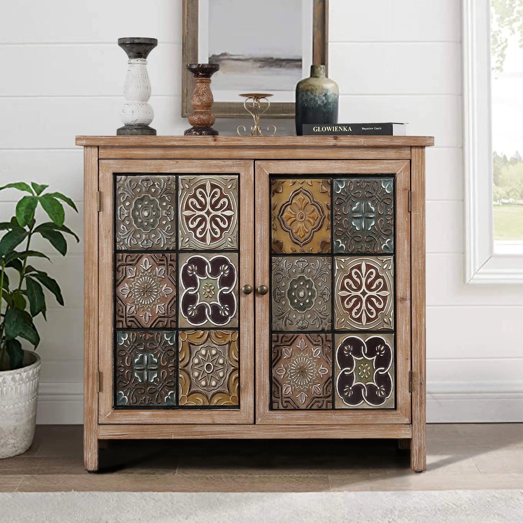 2 - Door Accent Distressed Cabinet with Large Interior Storage, Multicolor, 31.97 Lb - Open Season Industries