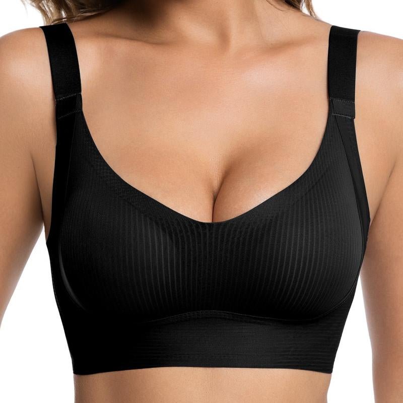 3/4PCS Women'S Ribbed Push up Wireless Bra, Soft Comfortable Breathable Solid Four - Breasted Adjustable Seamless Bra, Women'S Lingerie for All Seasons - Open Season Industries