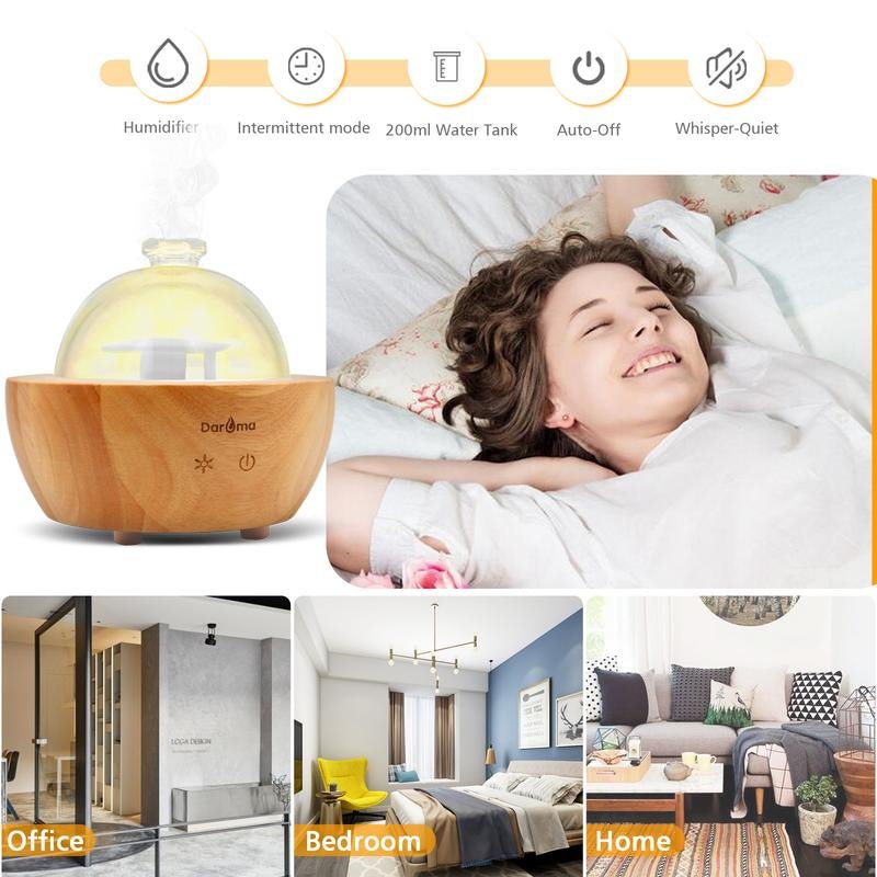 2025 Upgraded Remote Handmade Glass & Real Wood Essential Oil Diffuser, Aromatherapy Diffuser, 200Ml Aroma Humidifier, Cool Mist with 7 LED Colors, Waterless Auto Shut - Off for Home Office Bedroom Gift - Open Season Industries