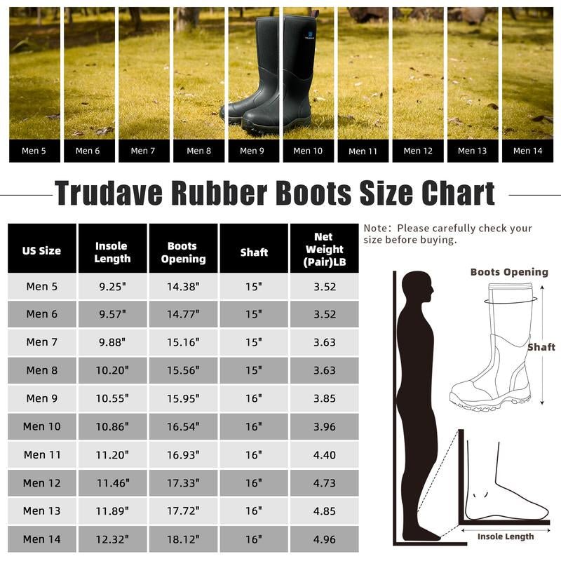 Trudave Rubber Boots for Men & Women, Waterproof Insulated Work Rain Boots, Anti - Slip Outdoor Mud Boots for Working, Hunting, Fishing Shoe Rainproof - Open Season Industries