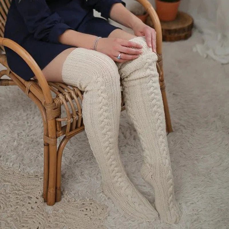 2025 New Casual Knitted Thigh High Socks Stockings Women Winter Home Thick Warm over Knee Stockings Socks Female Christmas Gift - Open Season Industries