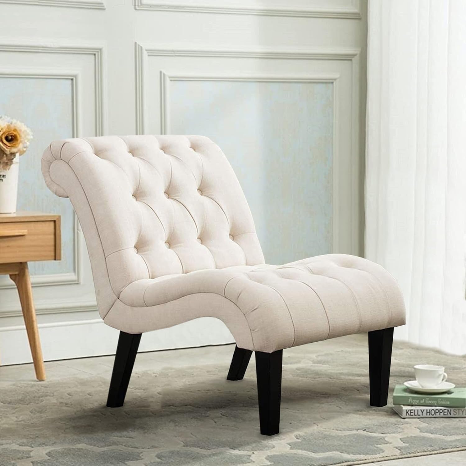 Accent Chair Upholstered Chair Button Tufted Slipper Chair Side Chair for Dining Room Living Room Bedroom Funiture, Set of 2 - Open Season Industries