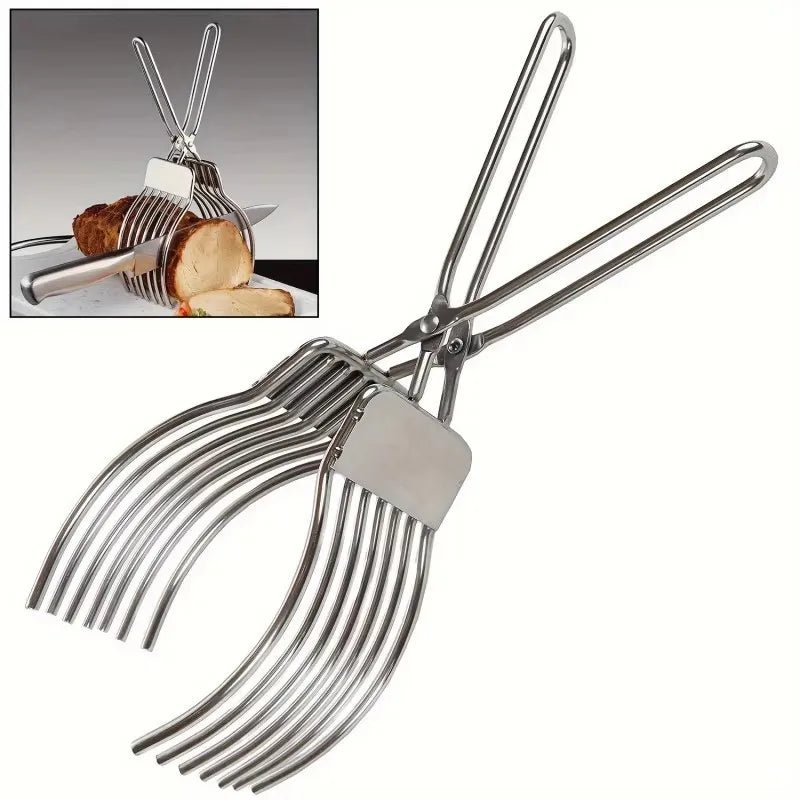 1Pc Stainless Steel Roast Beef Cutting Tongs Portable Meat Bread Slicer Onion Tomato Holder Kitchen Accessories for Slicing - Open Season Industries