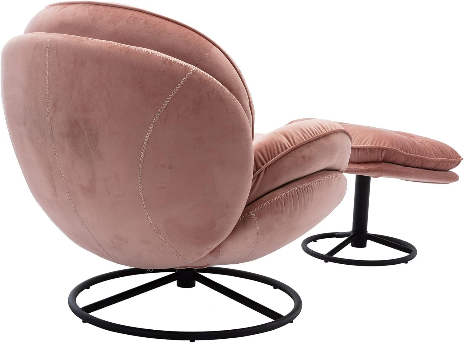 Velvet Cozy Chaise Lounge Indoor, Oversized Swivel Reading Chair with Footrest, Accent Chair with Ottoman Set for Living Room, Bedroom, Reading Room, Home Office, Metal Base Frame (Rose Pink) - Open Season Industries