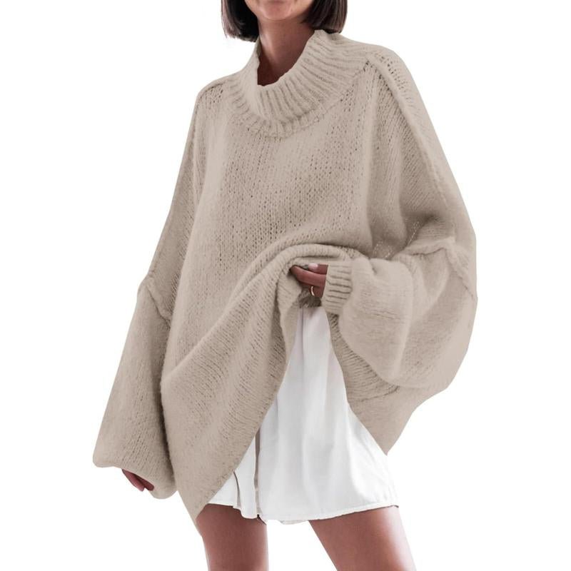 Ebifin Womens Oversized Sweaters Mock Neck Batwing Long Sleeve Fall Trendy Ribbed Knit Casual Tunic Sweater - Open Season Industries