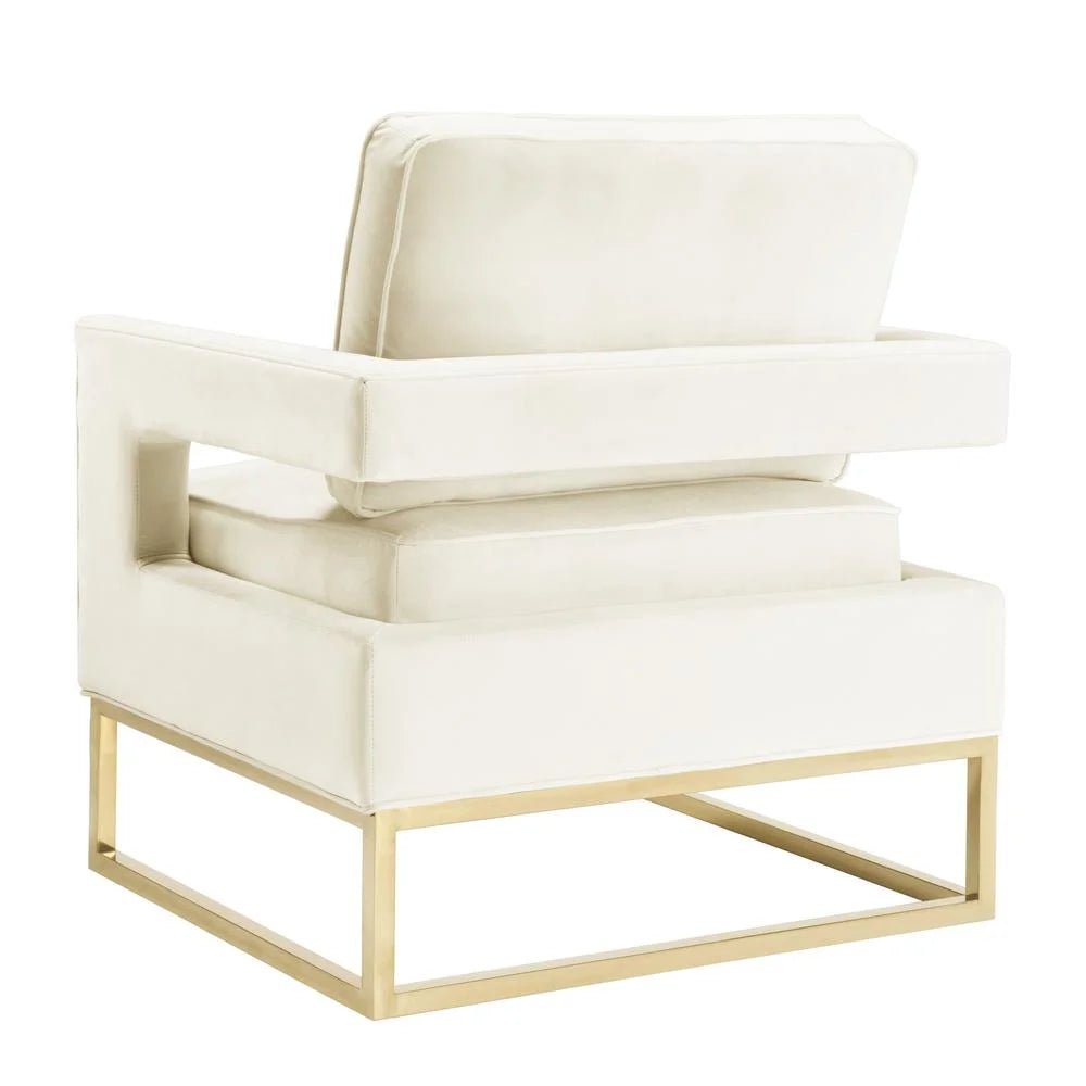 Avery Cream Velvet Accent Chair with Gold Base - Open Season Industries