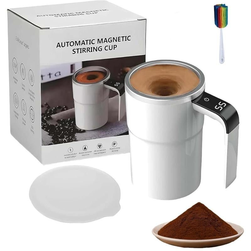 Self Stirring Mug, Rechargeable Auto Magnetic Coffee Mug with Digital Display, Waterproof Automatic Mixing Cup for Milk/Cocoa at Office/Kitchen/Travel 13Oz, Best Gift - Open Season Industries