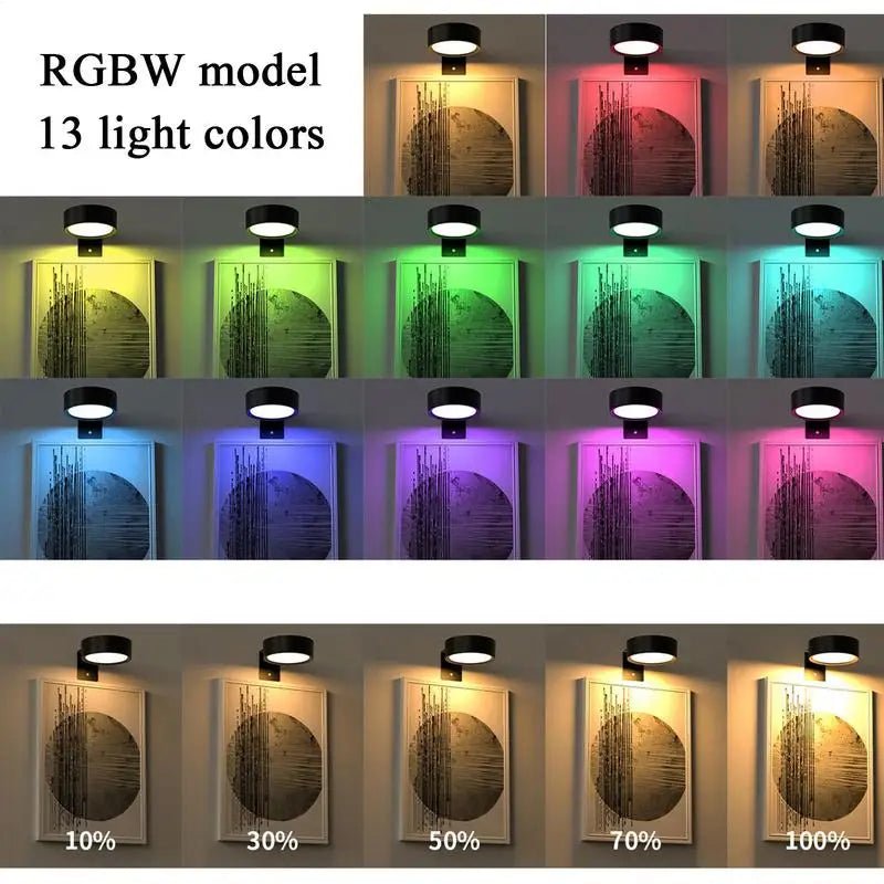 2Pcs LED Wall Sconces Lights 13 - Color RGB Dimmable Painting Art Display Lights Magnetic Spotlight Battery Operated Picture Lamp - Open Season Industries