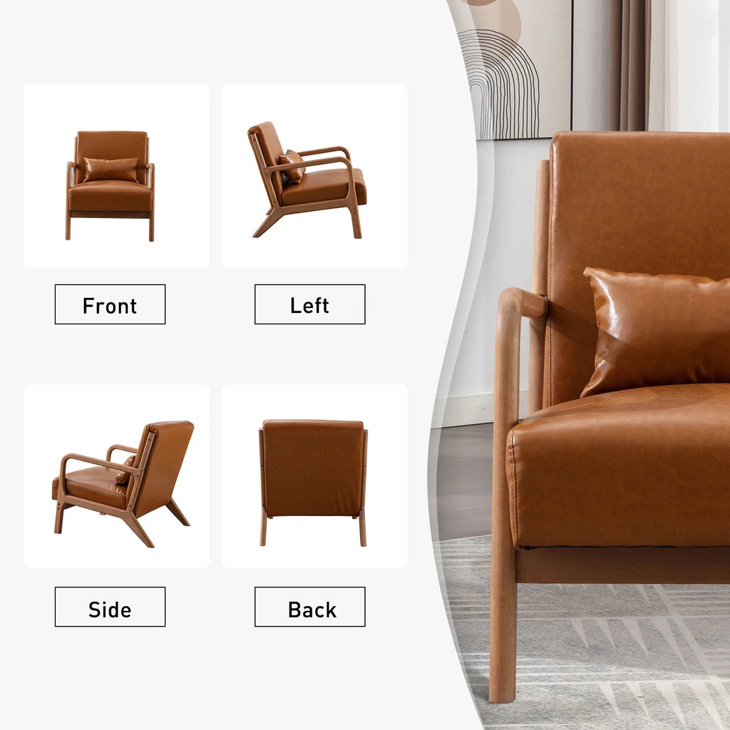 Accent Chair Mid Century Modern Arm Chair, PU Leather Reading Armchair for Bedroom Living Room Office, Camel - Open Season Industries