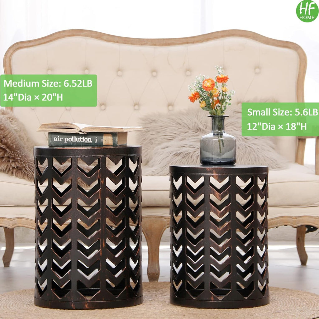 Multifunctional Nesting round Metal Coffee End Tables, Set of 3 Modern Nightstands Decor Side Tables Plant Stand for Home Office Indoor Garden Outdoor - Bronze - Open Season Industries