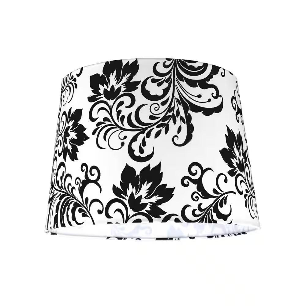 14 In. X 10 In. off White and Black Floral Design Hardback Empire Lamp Shade - Open Season Industries