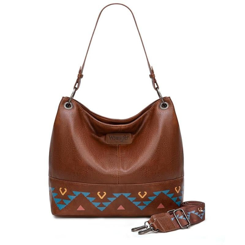 Wrangler Cow Print Hobo Bag Vegan Leather for Woman with Wide Guitar Strap - Open Season Industries