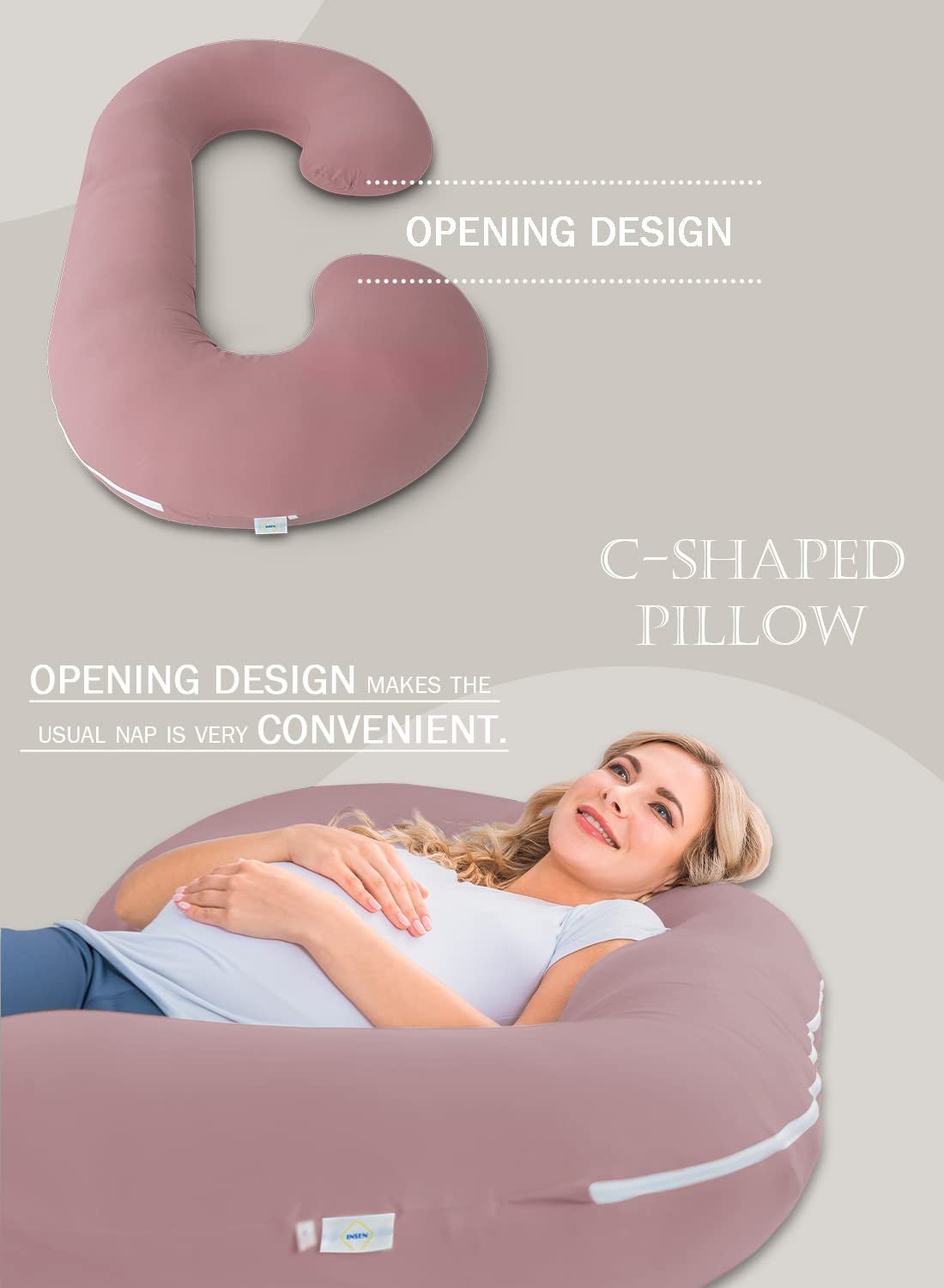 Cooling Pregnancy Pillow, Maternity Pillow with Soft Cotton Cover, C Shaped for Pregnant Sleeping (Cooling Cotton - Pink) - Open Season Industries