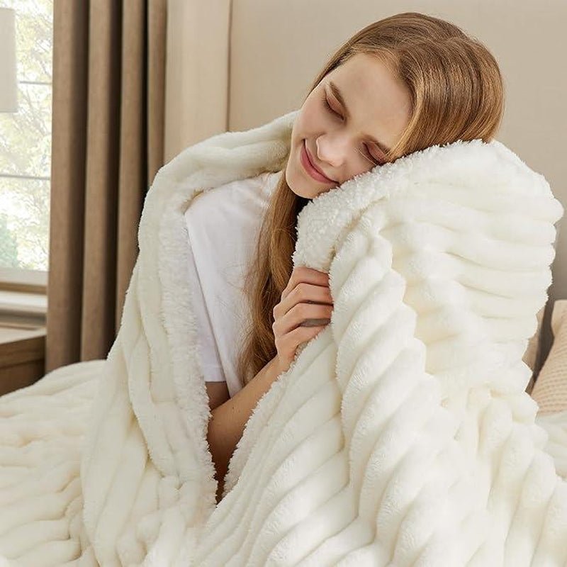 【Deal 'S for You】Bedsure Striped Sherpa Blanket Super Soft Cozy Plush Fleece Flannel Solid Modern Lightweight Comforter - Open Season Industries