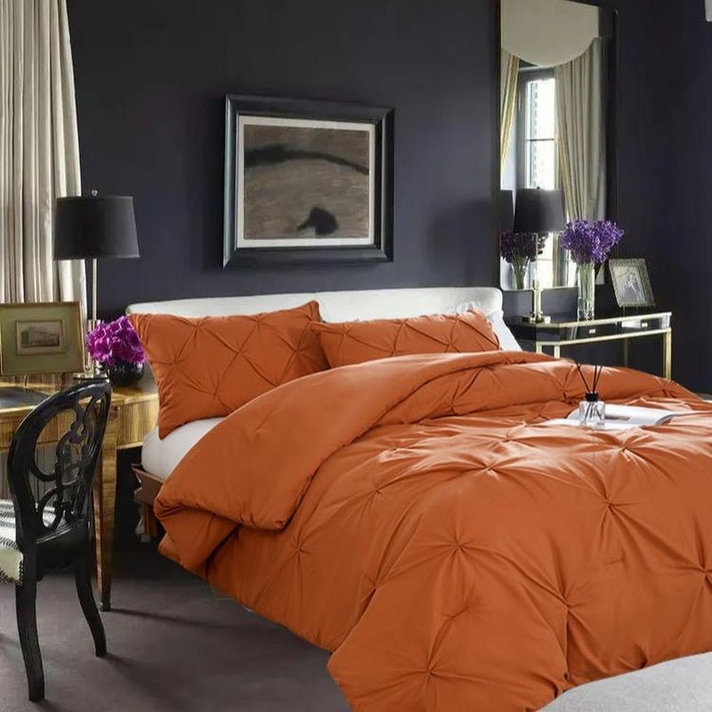 DOWNCOOL Elegant Pinch Pleat Comforter Set 3 - Piece Light Weight Microfiber for Twin Size Bed Soft Fluffy Comforters with Pillowcases for All Seasons - Open Season Industries