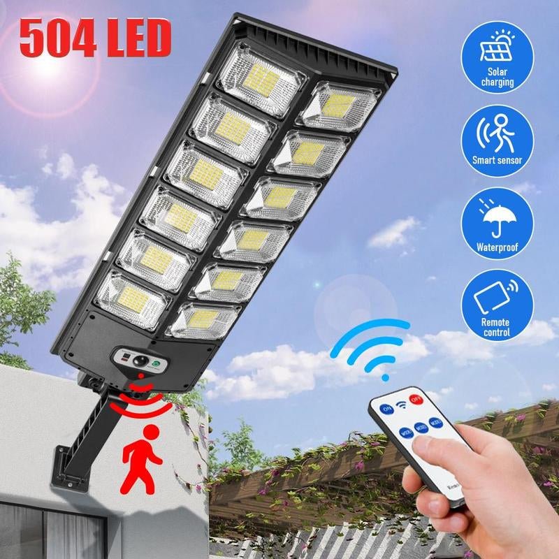 Solar Street Light Outdoor Solar Parking Lot Light with Motion Sensor IP65 Waterproof Commercial Lighting 360 SMD Leds Adjustable Angle Remote Control - Open Season Industries