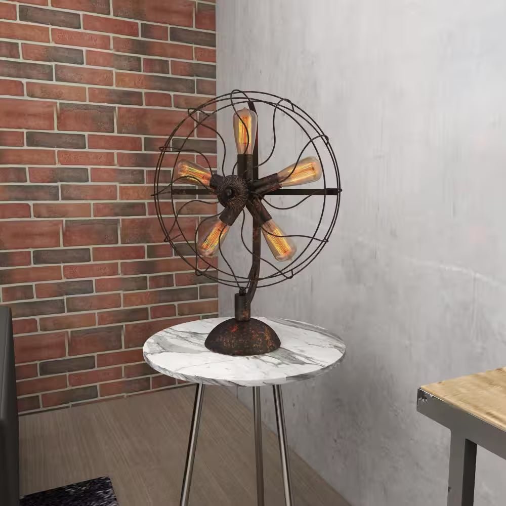 24 In. Bronze Metal Vintage Fan Shape 5 Light Task and Reading Table Lamp - Open Season Industries