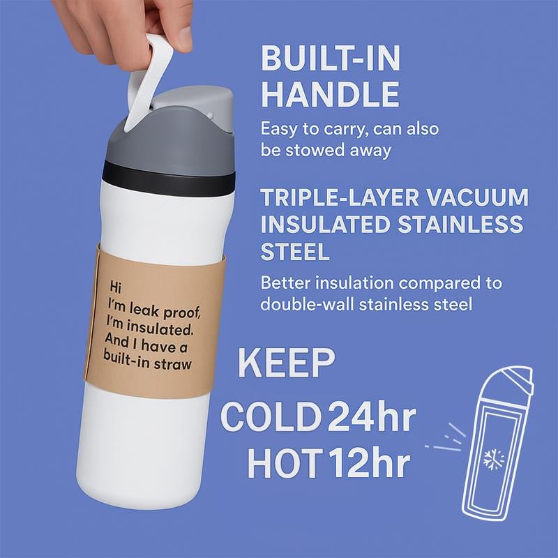 1Pc 19/24/32Oz Vacuum Insulated Thermal Tumbler, Flip Lid Coffee Cup, Keep Hot 12H/Cold 24H, Leakproof Travel Vacuum Flask for Home Office Desk, Stylish Color Options, Insulat Cup for Indoor Use, Best Gift for Women Men Friend, Drinkware - Open Season Industries