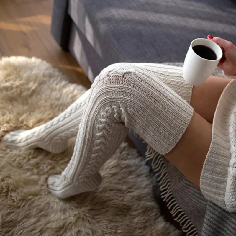 2025 New Casual Knitted Thigh High Socks Stockings Women Winter Home Thick Warm over Knee Stockings Socks Female Christmas Gift - Open Season Industries