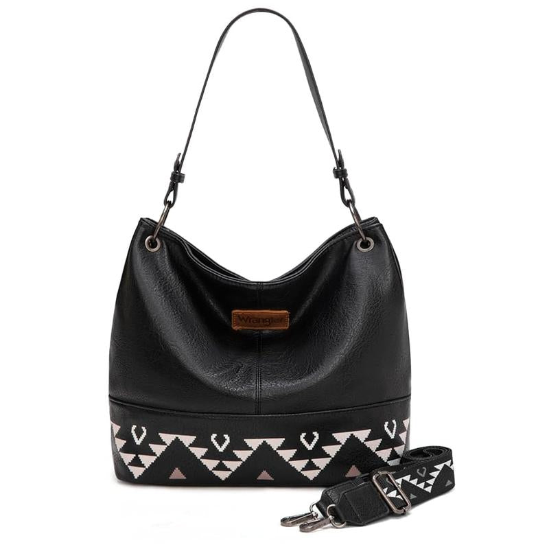 Wrangler Cow Print Hobo Bag Vegan Leather for Woman with Wide Guitar Strap - Open Season Industries