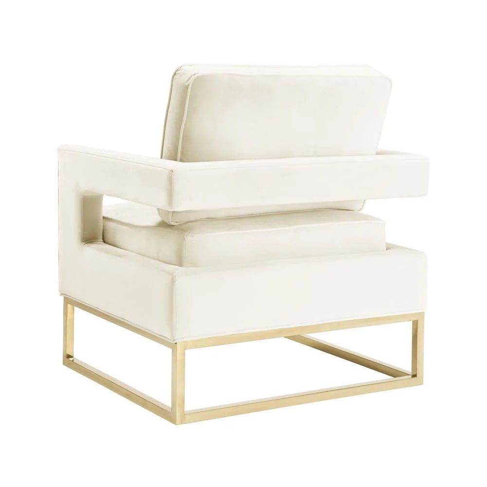 Avery Cream Velvet Accent Chair with Gold Base - Open Season Industries