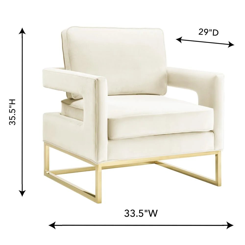 Avery Cream Velvet Accent Chair with Gold Base - Open Season Industries