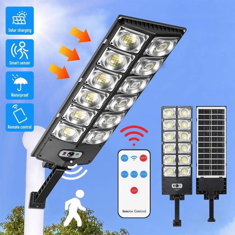Solar Street Light Outdoor Solar Parking Lot Light with Motion Sensor IP65 Waterproof Commercial Lighting 360 SMD Leds Adjustable Angle Remote Control - Open Season Industries
