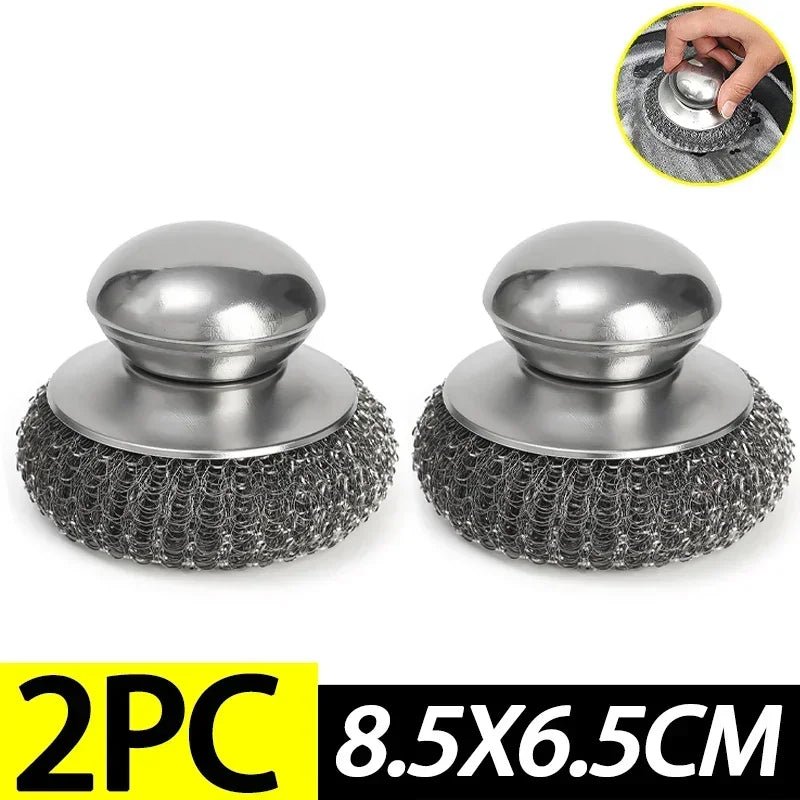 Stainless Steel Pot Brush Ergonomic Handle Heavy Duty Wire Ball Scrubber for Kitchen Dishes Pans Grills Sink Cleaning Tools - Open Season Industries