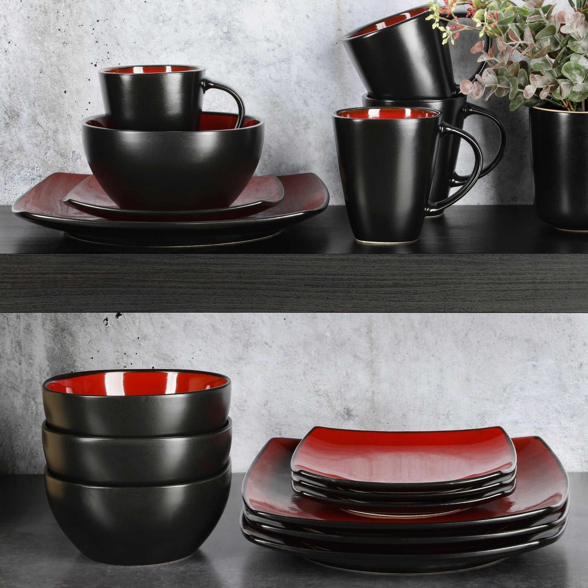 Soho Lounge Square 16 - Piece Dinnerware Set - Red - Open Season Industries