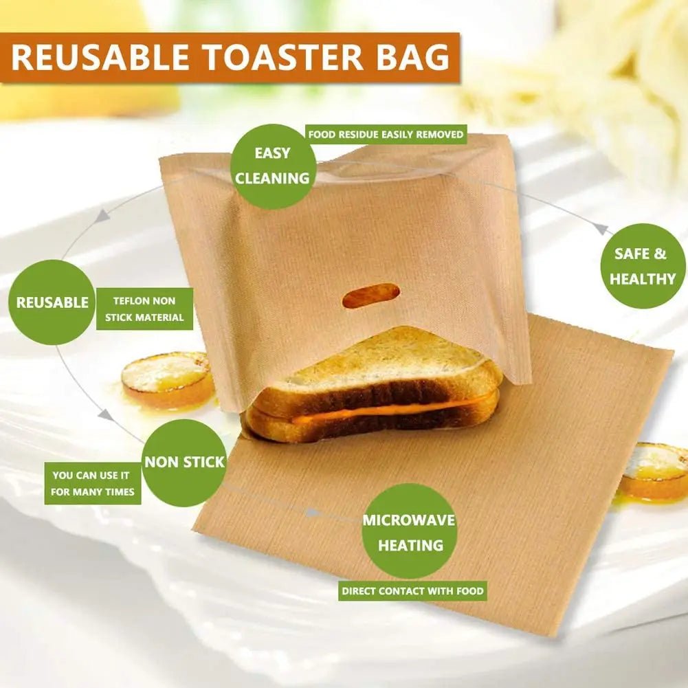 3 PC Reusable Toaster Bag Non Stick Bread Bag Sandwich Bags Fiberglass Toast Microwave Heating Pastry Tools - Open Season Industries