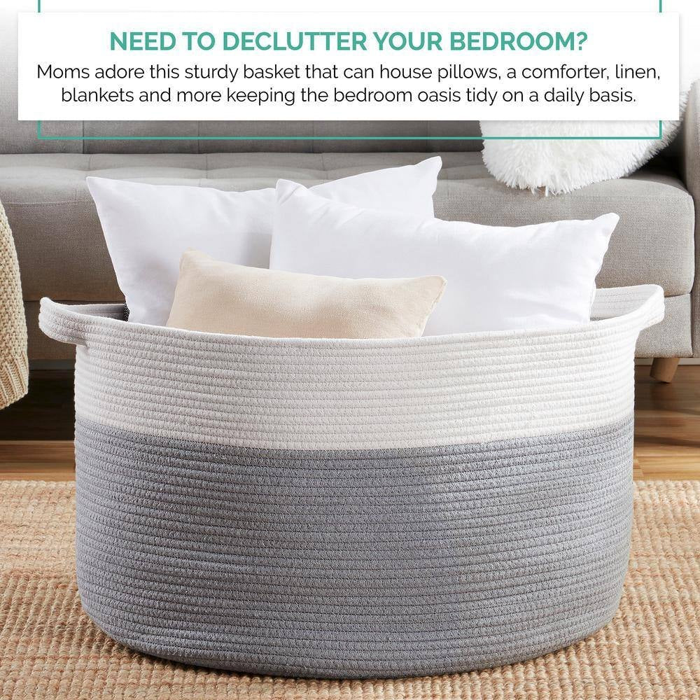 Xlarge Cotton Rope Laundry Storage Basket with Handles - 21" X 14" - Open Season Industries