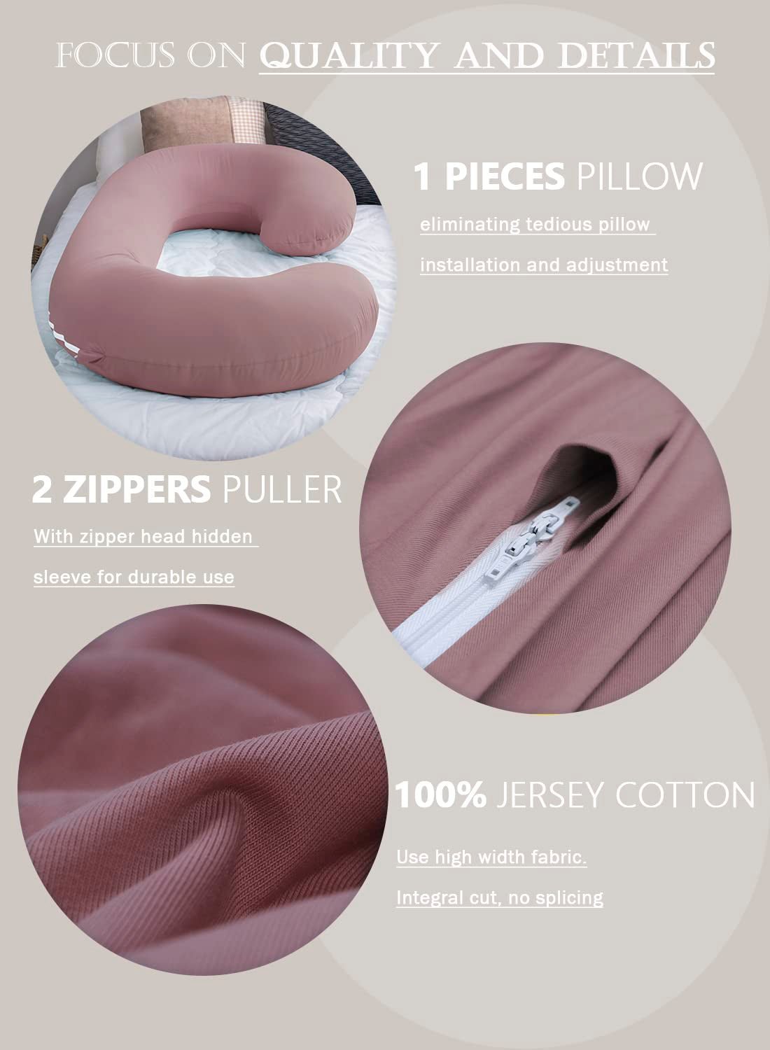 Cooling Pregnancy Pillow, Maternity Pillow with Soft Cotton Cover, C Shaped for Pregnant Sleeping (Cooling Cotton - Pink) - Open Season Industries