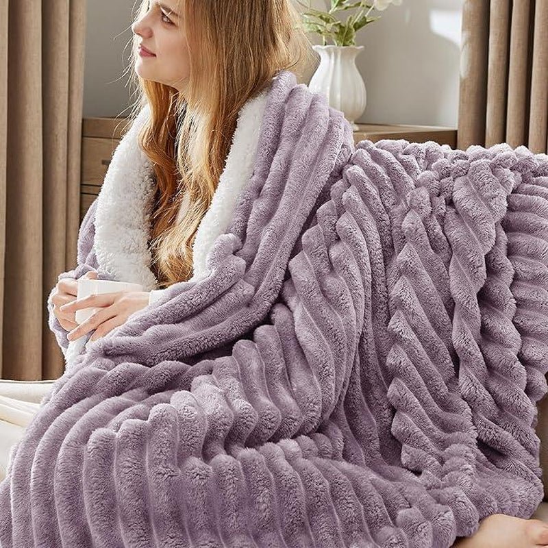 【Deal 'S for You】Bedsure Striped Sherpa Blanket Super Soft Cozy Plush Fleece Flannel Solid Modern Lightweight Comforter - Open Season Industries