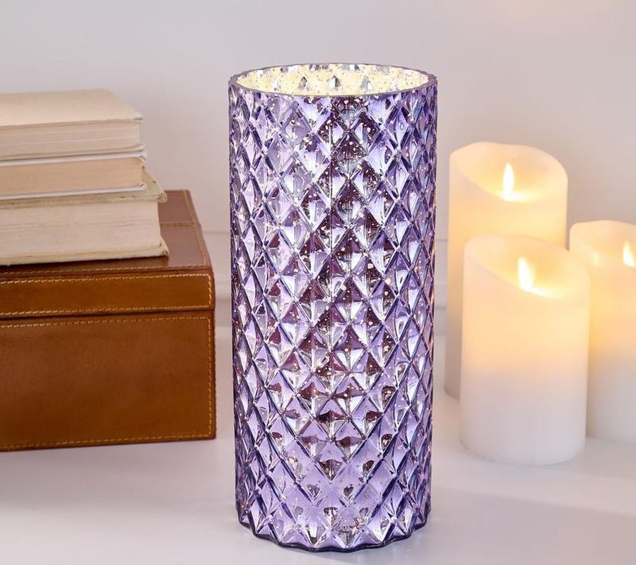 11" Illuminated Diamond Glass Hurricane by Valerie - Open Season Industries