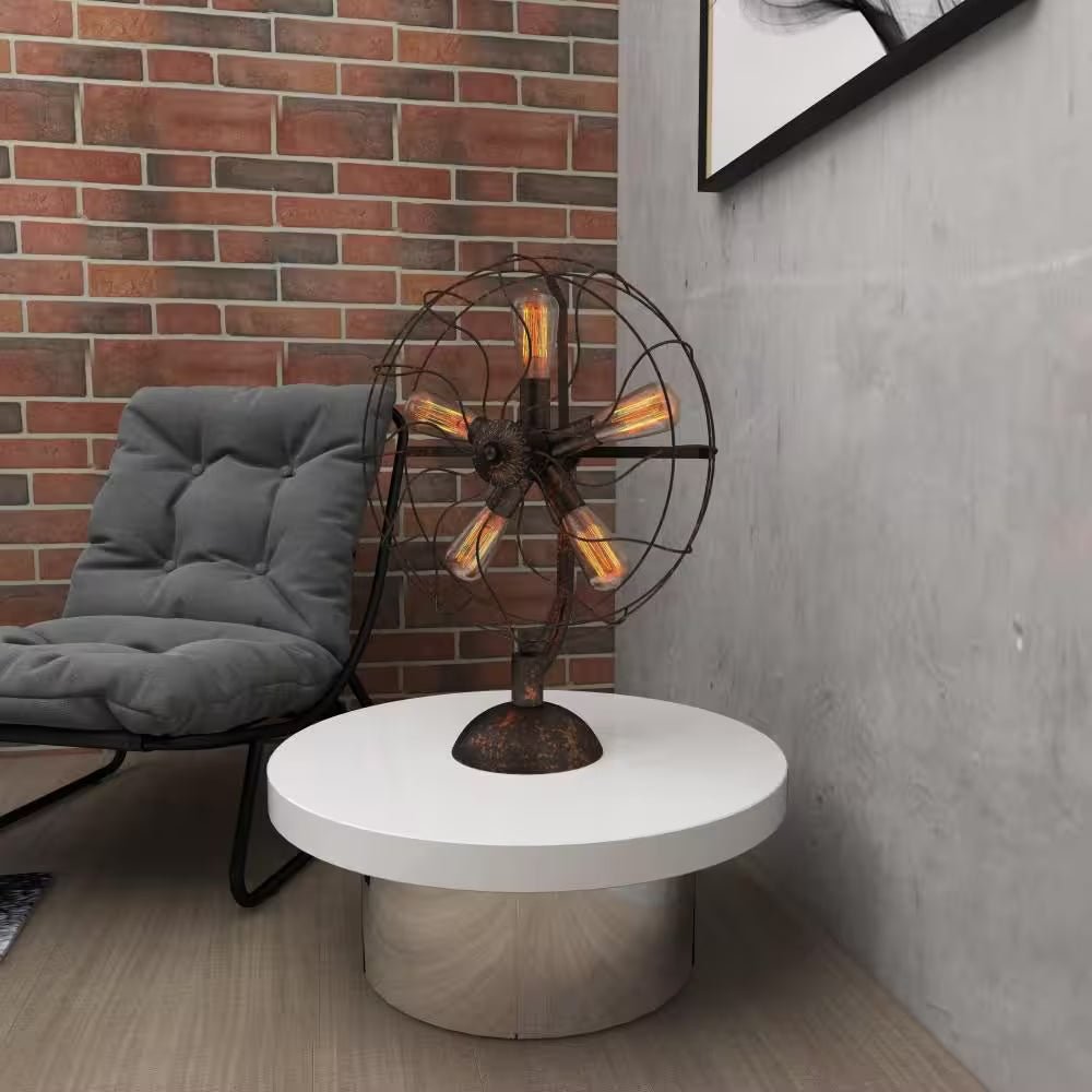 24 In. Bronze Metal Vintage Fan Shape 5 Light Task and Reading Table Lamp - Open Season Industries