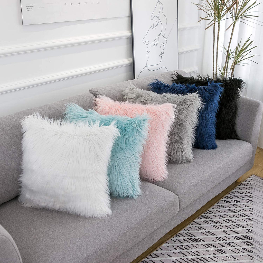 Set of 2 Pink Fluffy Pillow Covers New Luxury Series Merino Style Blush Faux Fur Decorative Throw Pillow Covers Square Fuzzy Cushion Case 18X18 Inch - Open Season Industries