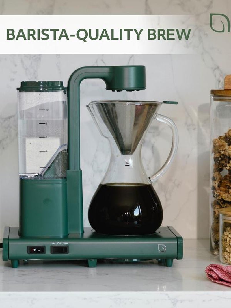 Cookwithwillow - Automatic Pour over Coffee Maker with Glass Carafe and Drip Feature, Brews Hot and Ice Coffee, Made with 99% Recycled Plastics Green Silicone - Open Season Industries