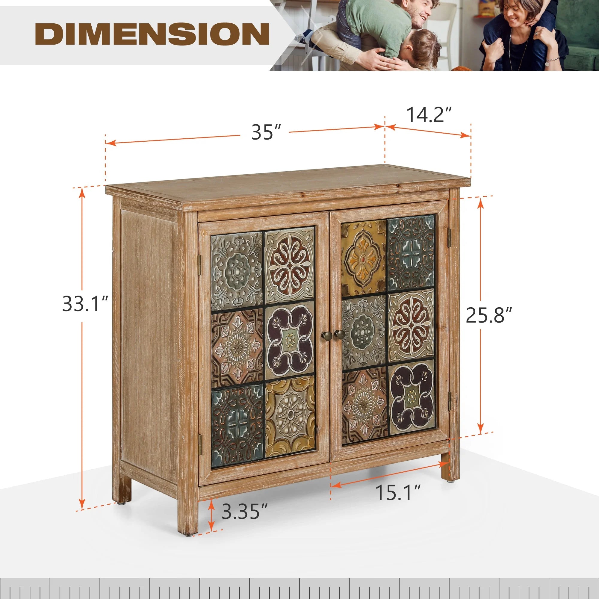 2 - Door Accent Distressed Cabinet with Large Interior Storage, Multicolor, 31.97 Lb - Open Season Industries