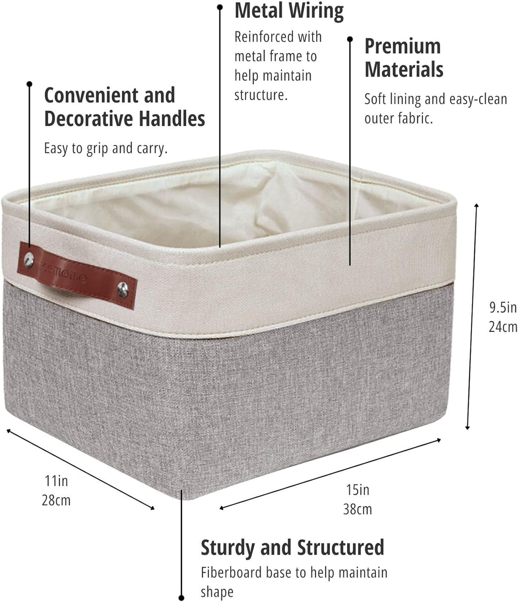 Storage Baskets for Shelves - Fabric Closet Organizers and Storage Bins, Perfect Baskets for Organizing Closet Toys Nursery (Grey and White, Large - 4 Pack) - Open Season Industries
