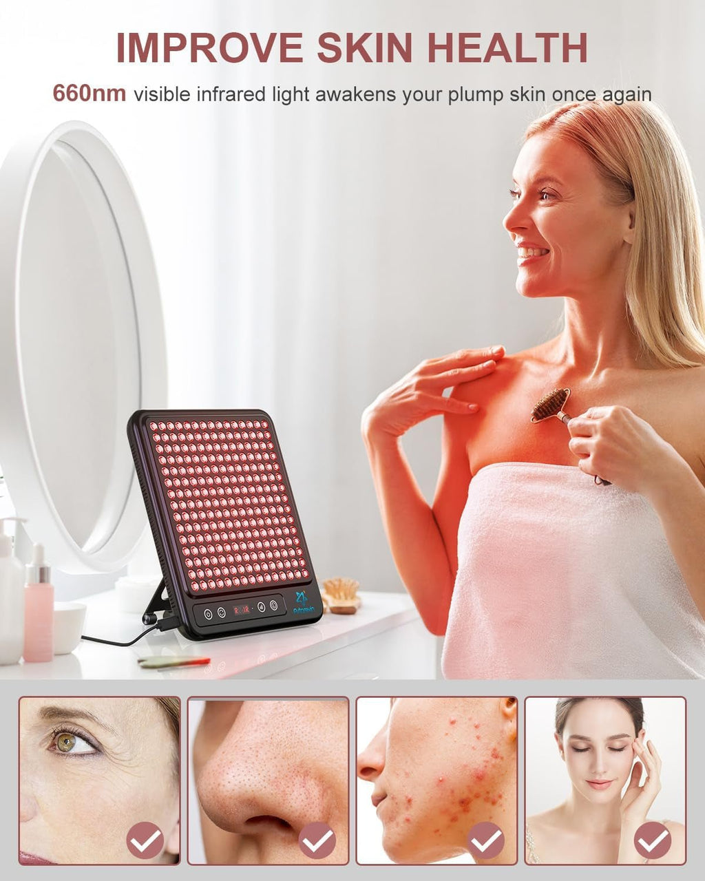 Red Light Therapy Panel, 225 Dual - Chip Leds with 660Nm Red & 850Nm near Infrared Light for Face, Skin, Sleep, Body Relaxation, Portable Therapy Panel with Stand & Timer - Open Season Industries